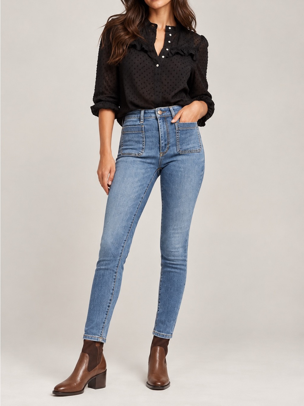 Pilcro Anthropologie High-Rise Skinny Ankle Jeans Patch Pocket Size 28 NWT